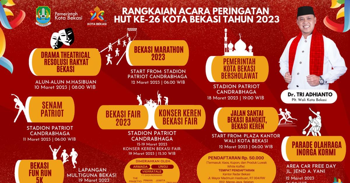 Plt. Wali Kota Bekasi Tri Adhianto Ajak Masyarakat Ikut Meriahkan HUT Ke- 26 Kota Bekasi