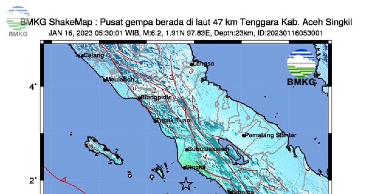 Gempa Magnitudo 6,2 Guncang Aceh, Tidak Berpotensi Tsunami
