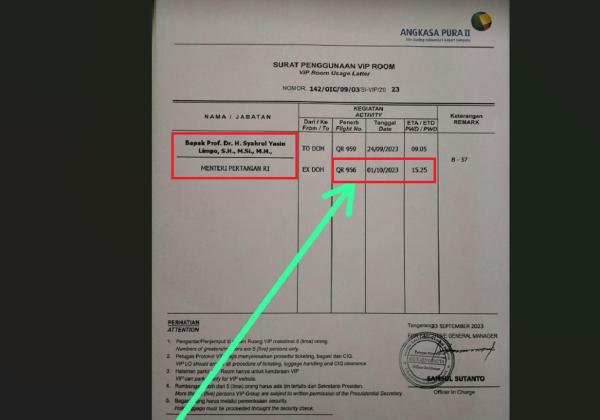 Surat Angkasa Pura II Bocor: Syahrul Yasin Limpo Tiba di Soekarno-Hatta Besok 1 Oktober Pukul 15.25 WIB