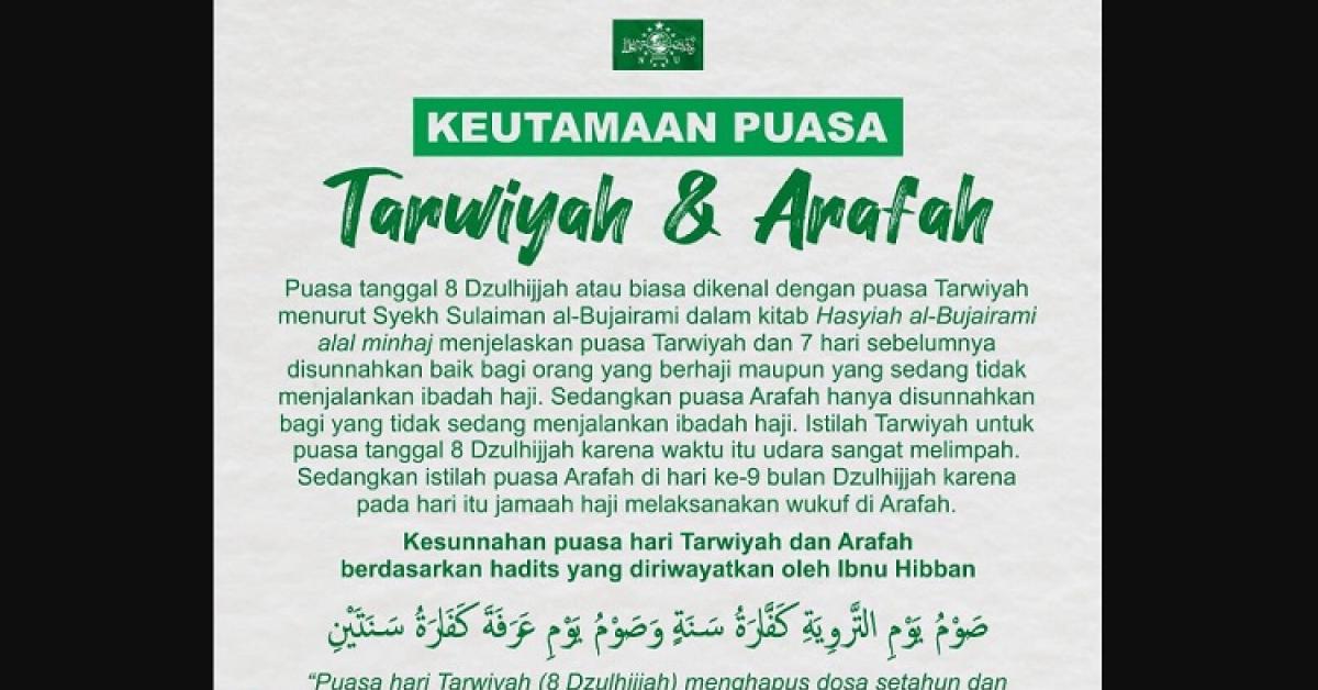 Wajib Tahu! Ini Keistimewaan Puasa Arafah dan Tarwiyah Jelang Idul Adha