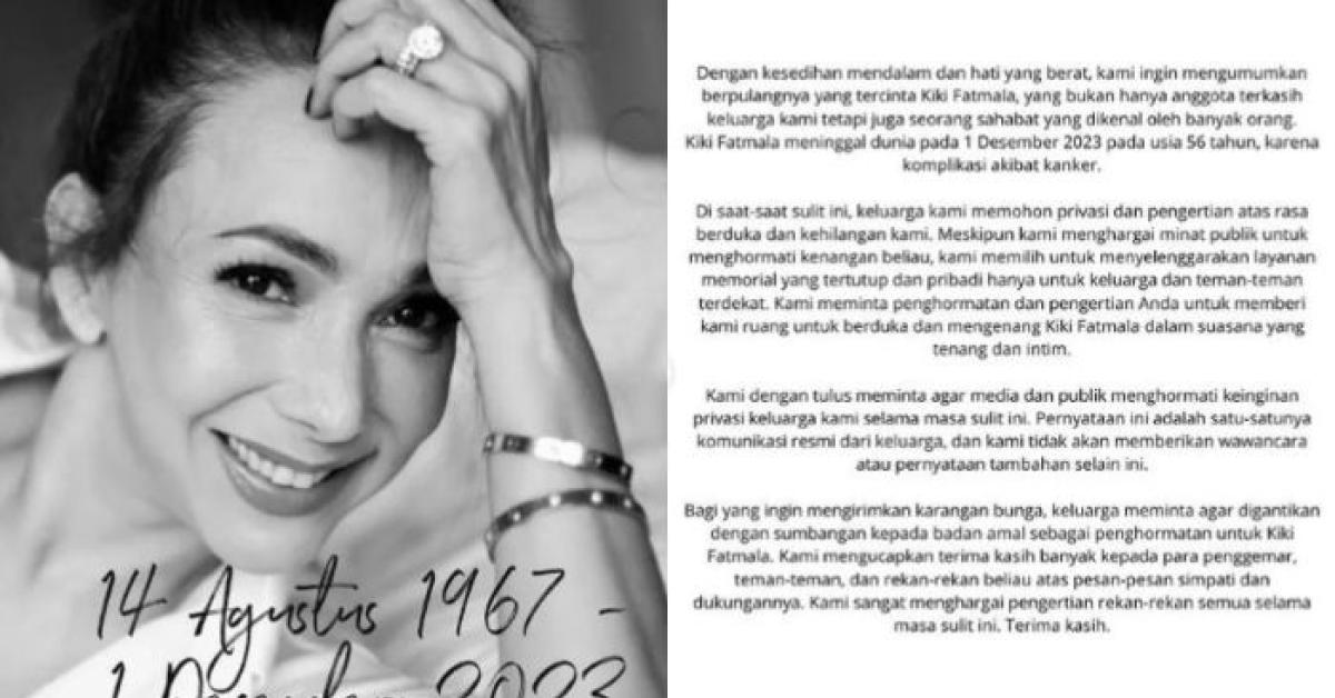 Turut Berduka Cita Artis Senior Kiki Fatmala Meninggal Dunia, Ini Pernyataan Keluarga
