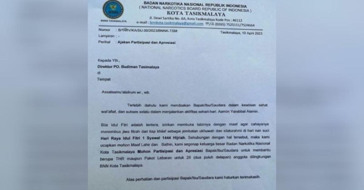 Kepala BNN Kota Tasikmalaya Minta THR ke PO Bus Budiman Dicopot BNN Jabar
