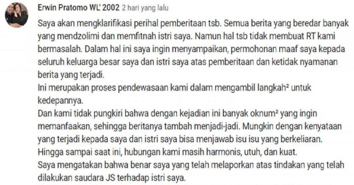Mantan Kapolres Baubau AKBP Erwin Pratomo dan Istri Beberkan soal Isu Perselingkuhan