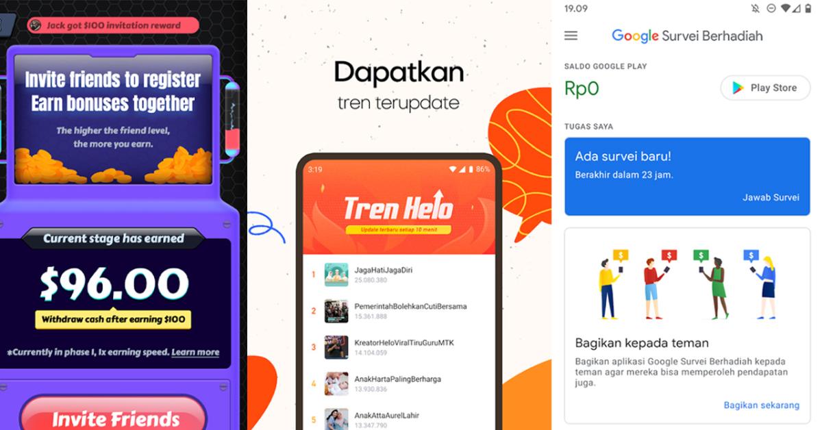 Daftar Aplikasi Penghasil Uang Terpopuler di Play Store