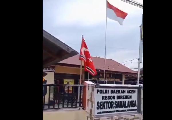 Video Detik-Detik Pengibaran Bendera GAM di Polsek Samalanga Aceh, Polisi yang Piket Gak Bisa Berbuat Apa-Apa  
