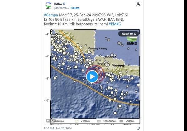 BMKG: Gempa Banten Magnitudo 5,7 Tidak Berpotensi Tsunami