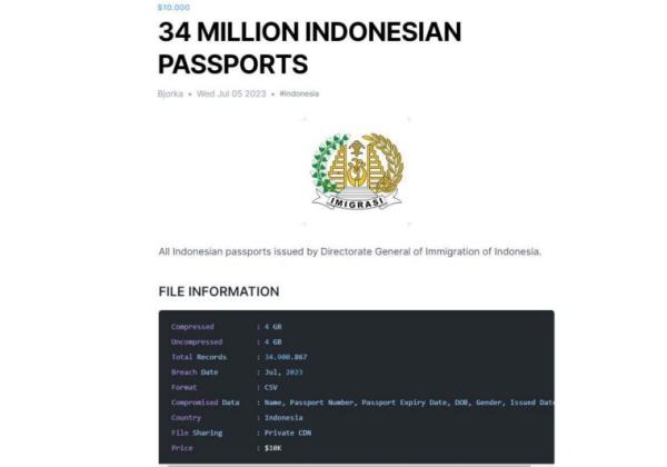 34,9 Juta Data Paspor Indonesia Bocor dan Dijual di Dunia Maya 