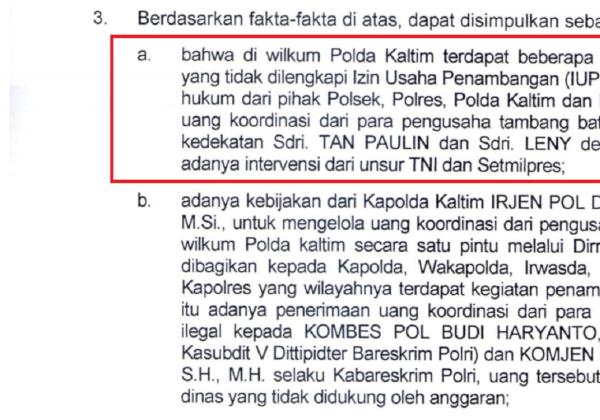 Beredar Isi Surat Divpropam 3: Tan Paulin - Leny Dekat dengan PJU Polda Kaltim, TNI dan Setmilpres Intervensi