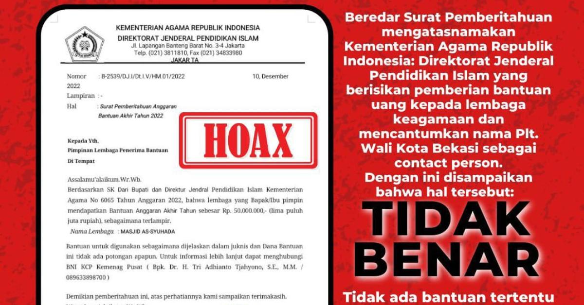 Heboh Surat Anggaran Bantuan Akhir Tahun Plt Wali Kota Bekasi Tri Adhianto dari Kementerian Agama