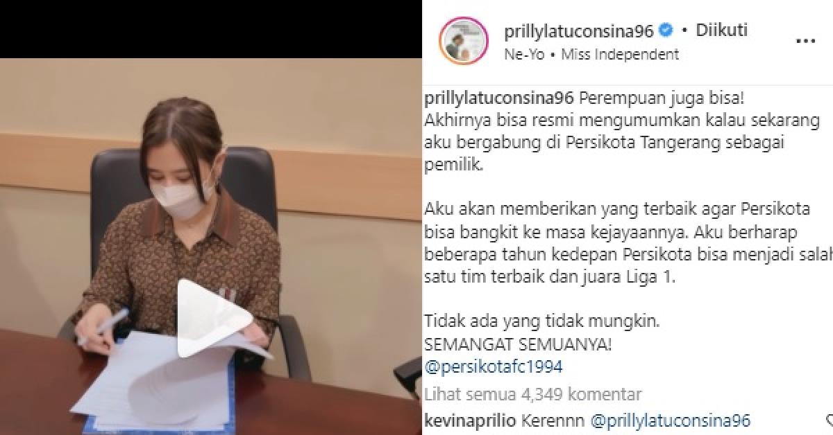 Perempuan Juga Bisa! Prilly Latuconsina Jadi Pemilik Persikota Tangerang, Kevin Aprilio: Keren 