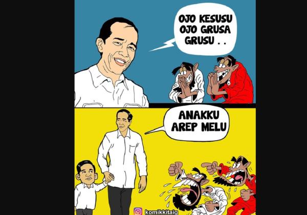 Makjleb! Komik Kita Sindir Jokowi - Gibran: Ojo Kesusu Ojo Grusa Grusu, Anakku Arep Melu