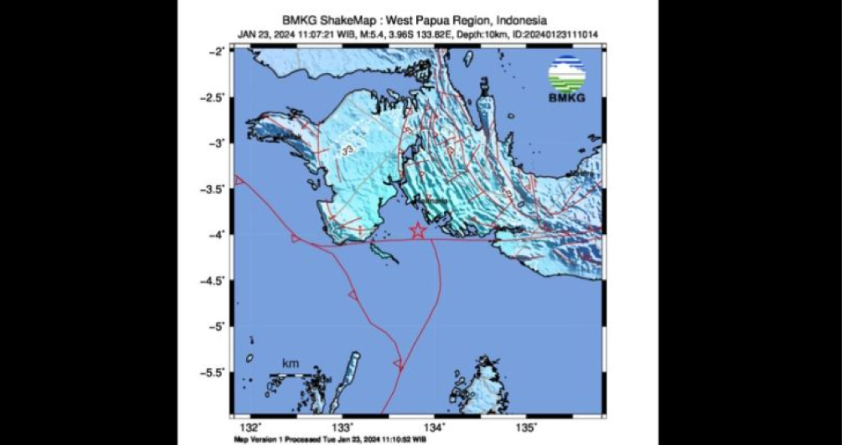 Gempa Magnitudo 5,4 Guncang Kaimana Papua Barat, Ini Keterangan BMKG