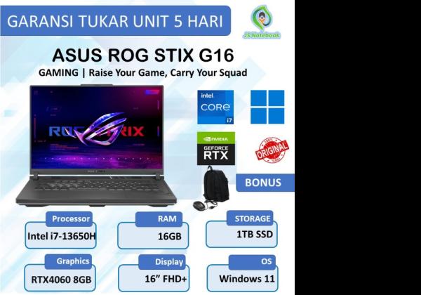 Asus ROG Strix G16 G614J: Kategori Laptop Gaming Kelas Atas, Cek Spesifikasi dan Harga di Sini