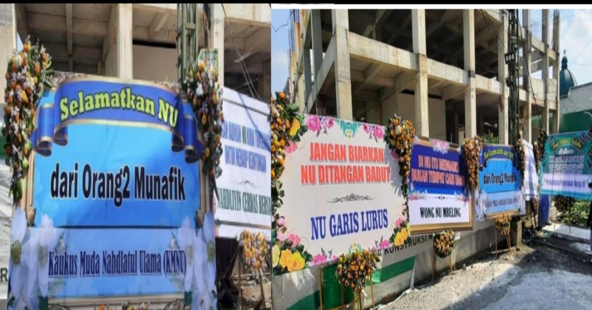 'Selamatkan NU dari Orang-Orang Munafik' Tulis Karangan Bunga yang Berjejer di Kantor PWNU Jatim