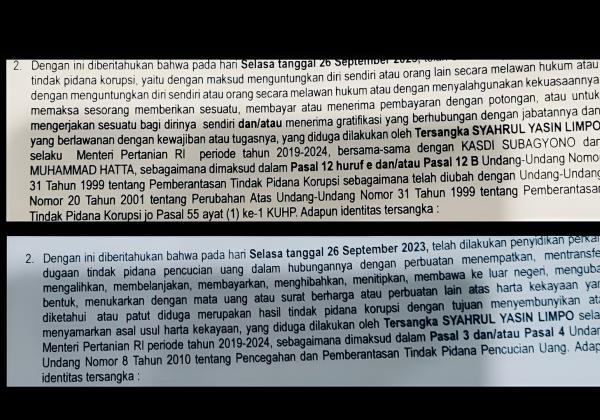 Bocor! Beredar 2 Surat Status Tersangka SYL: Bersama Kasdi Subagyono dan Muhammad Hatta Hingga Pencucian Uang