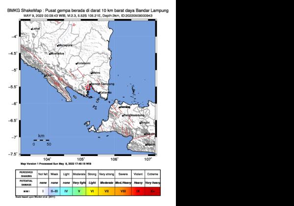 Lampung Kembali Diguncang Gempa Dangkal, Kali Ini Magnitudo 2,3