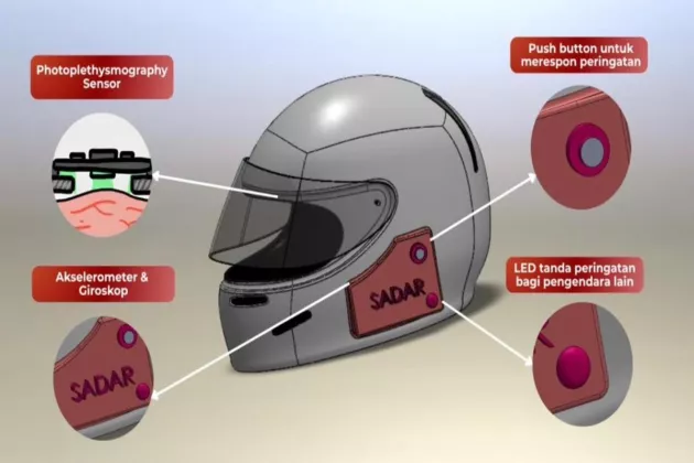 Mahasiswa ITB Bikin SADAR Helmet: Pelindung Kepala Berbasis IoT, Bisa Cegah Kecelakaan Akibat Microsleep