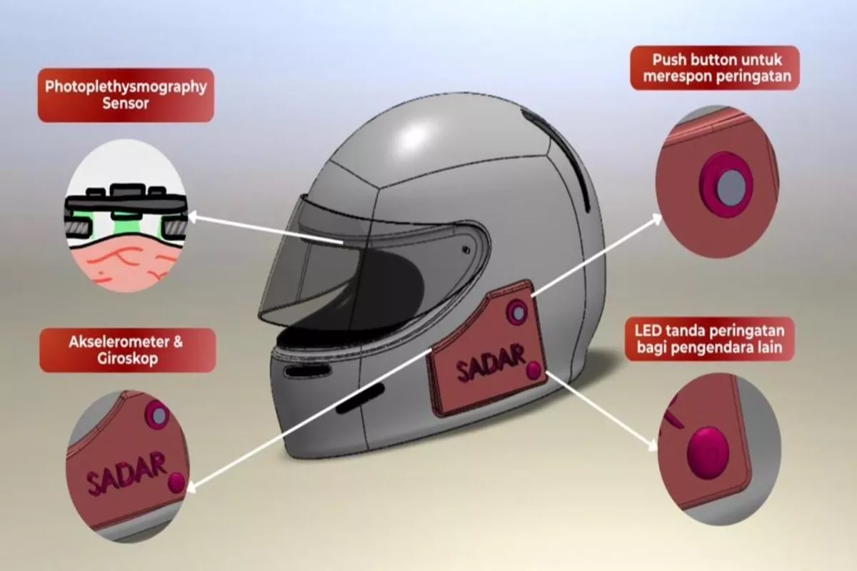 Mahasiswa ITB Bikin SADAR Helmet: Pelindung Kepala Berbasis IoT, Bisa Cegah Kecelakaan Akibat Microsleep