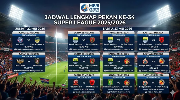 Jadwal Pekan Terakhir Super League 2025/2026: Persebaya vs Persik Derbi Jatim, Arema FC Tutup Musim, Madura United Terancam Degradasi