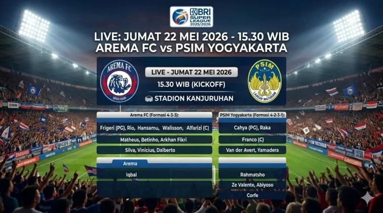 Kick-Off 15.30 WIB! Link Live Streaming Arema FC vs PSIM Yogyakarta, Berapa Gol Akan Tercipta?