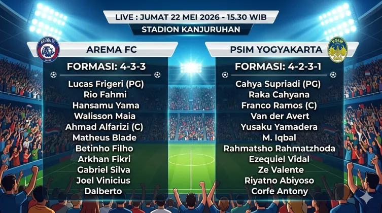 SINGO EDAN KUDU MENANG REK! Prediksi Formasi Tempur Arema FC vs PSIM Yogyakarta Live Jam 15.30 WIB