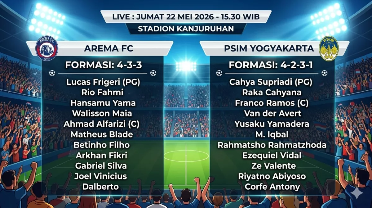 SINGO EDAN KUDU MENANG REK! Prediksi Formasi Tempur Arema FC vs PSIM Yogyakarta Live Jam 15.30 WIB