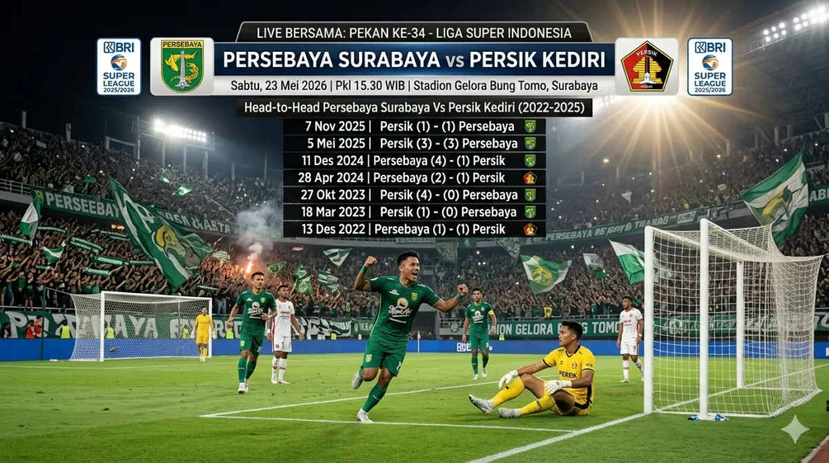 DERBY JATIM SARAT GENGSI ! Head to Head Persebaya Surabaya vs Persik Kediri: Sama Kuat