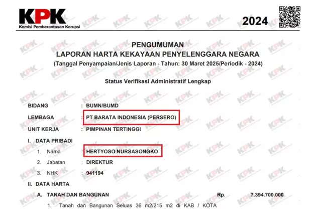 Terakhir Lapor LHKPN 2024, Segini Harta Hertyoso Nursasongko Bos PT Barata Indonesia Gresik yang Kantornya Digeledah Kortastipidkor
