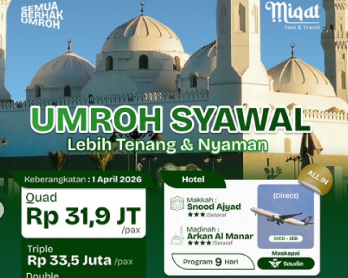 Promo Umroh Syawal 2026: Paket Lengkap All In Mulai Rp31 Jutaan dengan Fasilitas Kereta Cepat