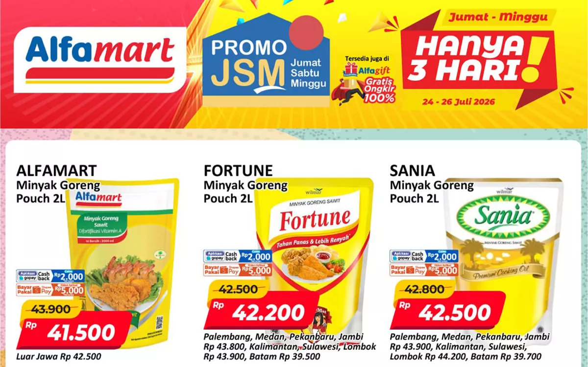 Promo JSM Alfamart 24-26 Juli 2026: Minyak Goreng 2L Mulai Rp41 Ribuan
