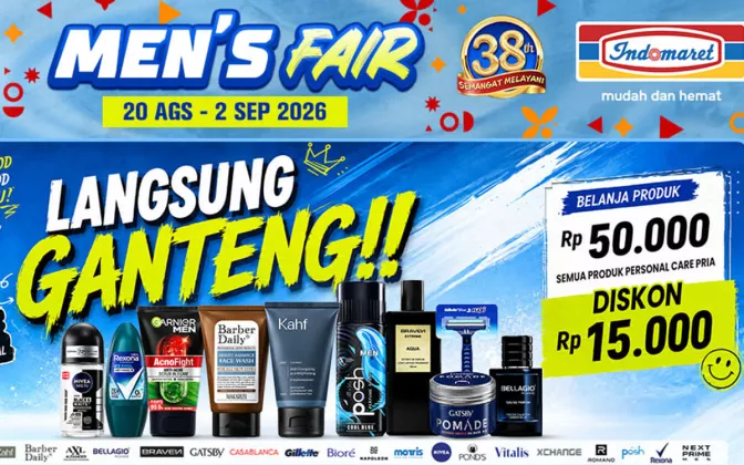 Promo Men’s Fair Indomaret 20 Agustus - 2 September 2026, Diskon Skincare & Parfum Pria!