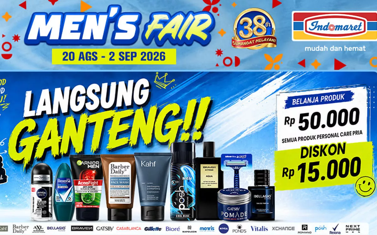 Promo Men’s Fair Indomaret 20 Agustus - 2 September 2026, Diskon Skincare & Parfum Pria!