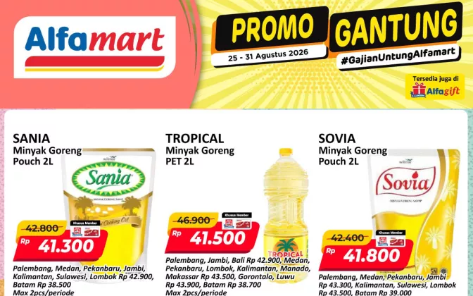 Promo Gantung Alfamart 25-31 Agustus 2026: Minyak Goreng 2L Mulai Rp41 Ribuan
