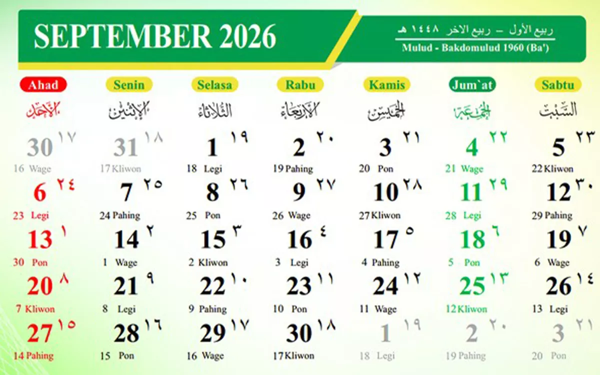 Tanpa Hari Libur Nasional, Ini Daftar Tanggal Merah September 2026