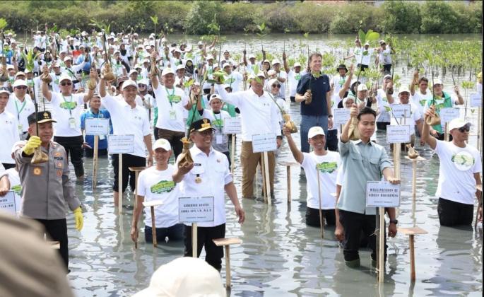 Gibran Tanam Mangrove Didampingi Menteri LH dan Gubernur Andra Soni
