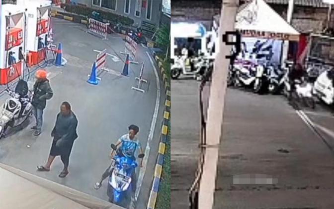 Pengendara Motor Arogan Tabrak Deretan Motor Baru di SPBU Pertamina Tangerang, Langsung Kabur!