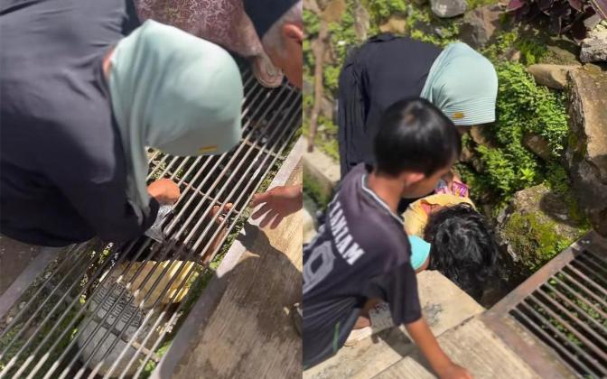 Bocah Terjebak di Gorong-Gorong Demi Ambil Saweran, Warga Auto Ngakak!