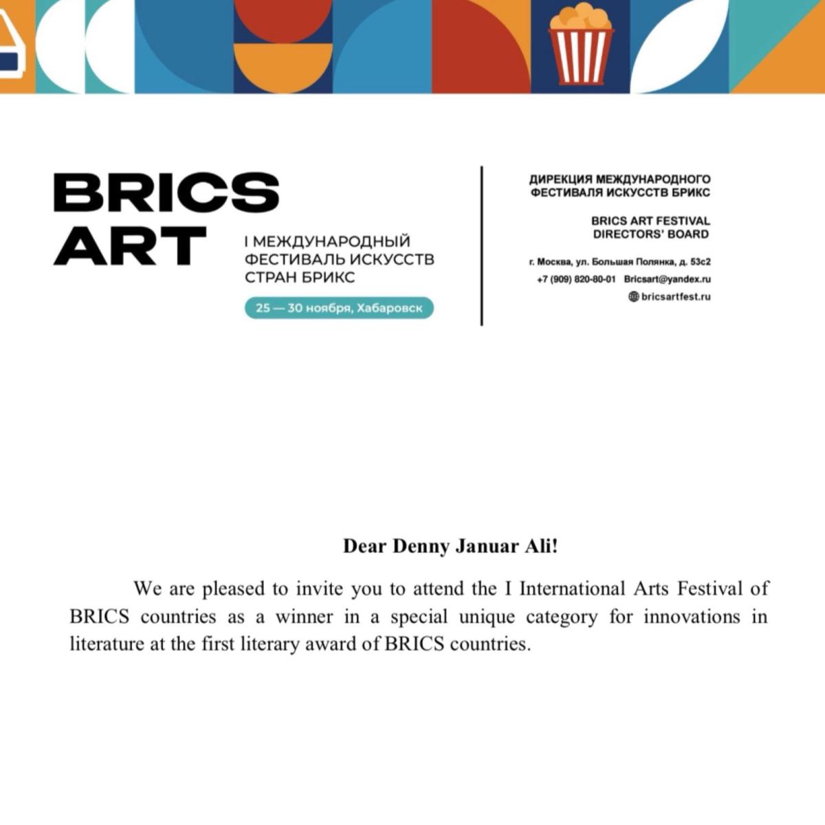 Denny JA Dapat Penghargaan BRICS Award for Literary Innovation