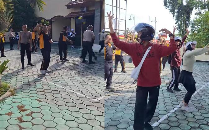 Sontoloyo! Pemuda Mendadak 'Grebek' Senam Polisi di Ngawi, Aksinya Bikin Ngakak