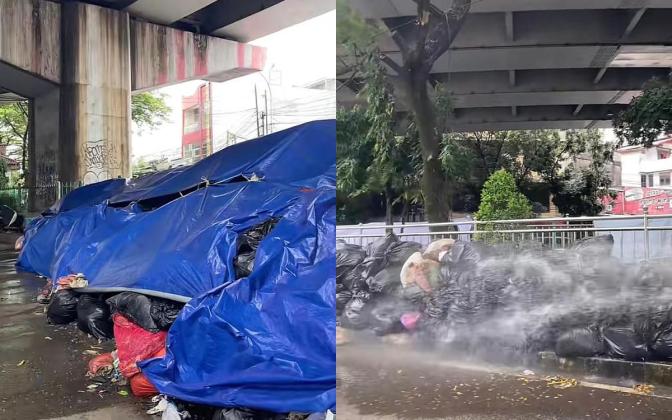 Awas Kena Denda! Tumpukan Sampah 'Membangkang' di Flyover Ciputat Akhirnya Ditutup Terpal