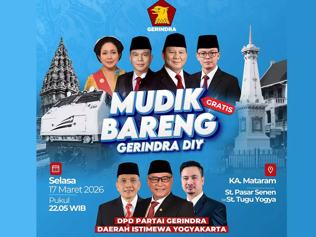 Kabar Gembira! Gerindra DIY Gelar Mudik Gratis KA Mataram Rute Jakarta-Jogja, Cek Cara Daftarnya di Sini