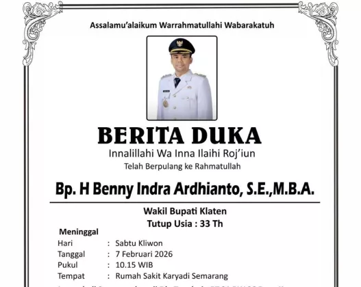 INNALILLAHI! Wakil Bupati Klaten Benny Indra Ardhianto Wafat di Usia 33 Tahun