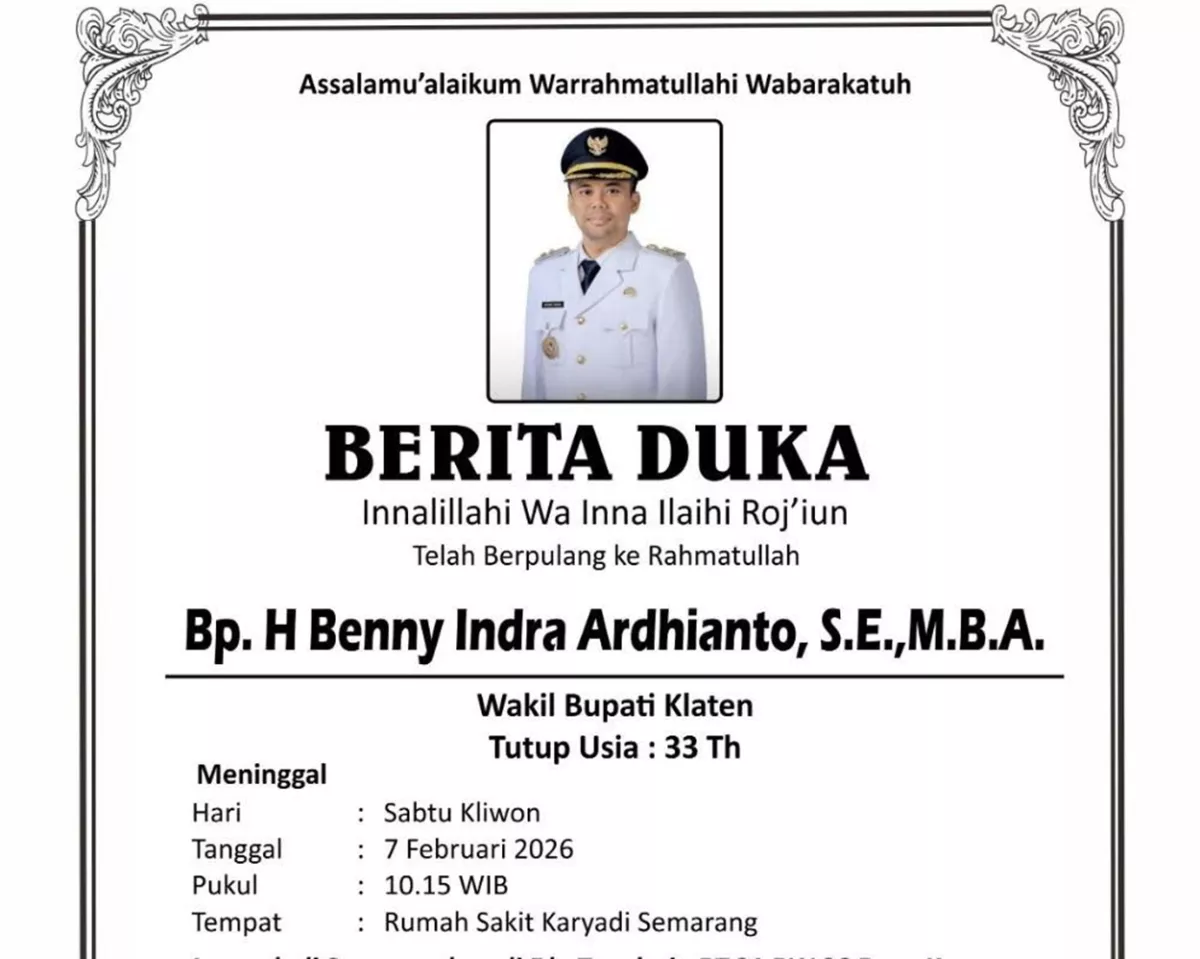 INNALILLAHI! Wakil Bupati Klaten Benny Indra Ardhianto Wafat di Usia 33 Tahun