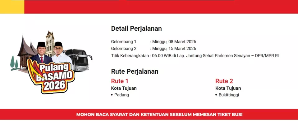MUDIK ke SUMBAR GRATIS! Ini Syarat & Cara Daftar PULANG BASAMO 2026