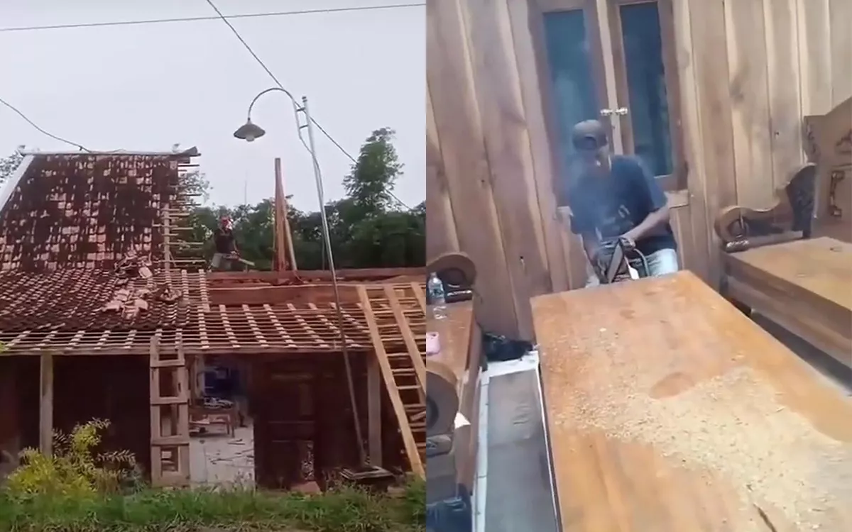 Bukan Cuma Hati yang Retak, Pria di Grobogan Ini Gergaji Rumah dan Meja Jati Jadi Dua Bagian!