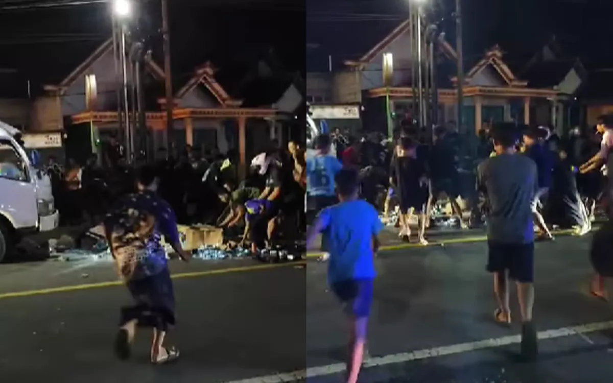 Geger! Truk Susu Terguling di Ponorogo, Ratusan Kemasan Jadi Rebutan Warga
