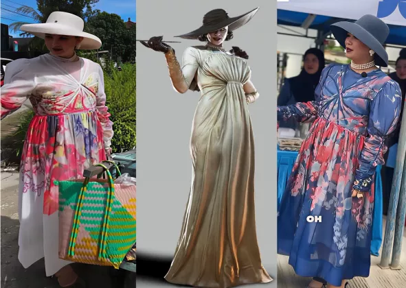 VERSI PEJABAT! Topi Lebar & Gaun Elegan Istri Gubernur Kaltim Mirip LADY DIMITRESCU RESIDENT EVIL?