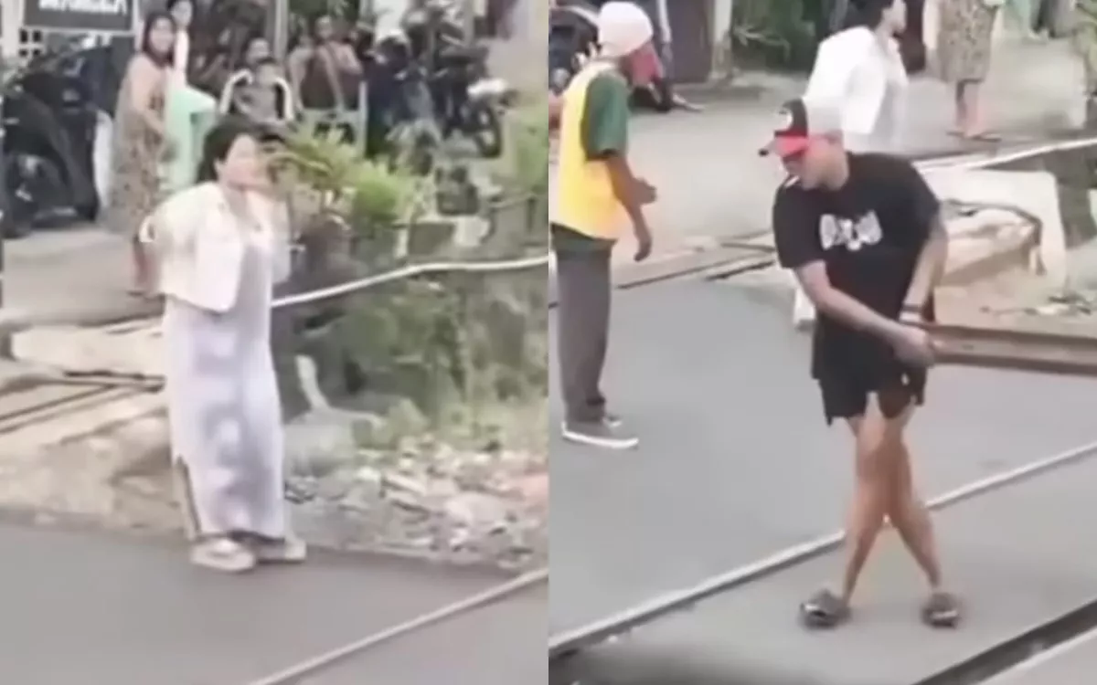 Viral! Protes Kecelakaan, Warga Bandar Lampung Nekat Blokir Rel Pakai Besi