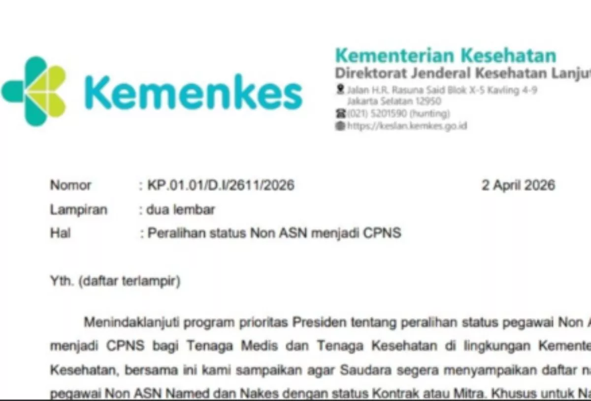 Viral Surat Pengangkatan Nakes Honorer Jadi CPNS, Begini Penjelasan Resmi Kemenkes
