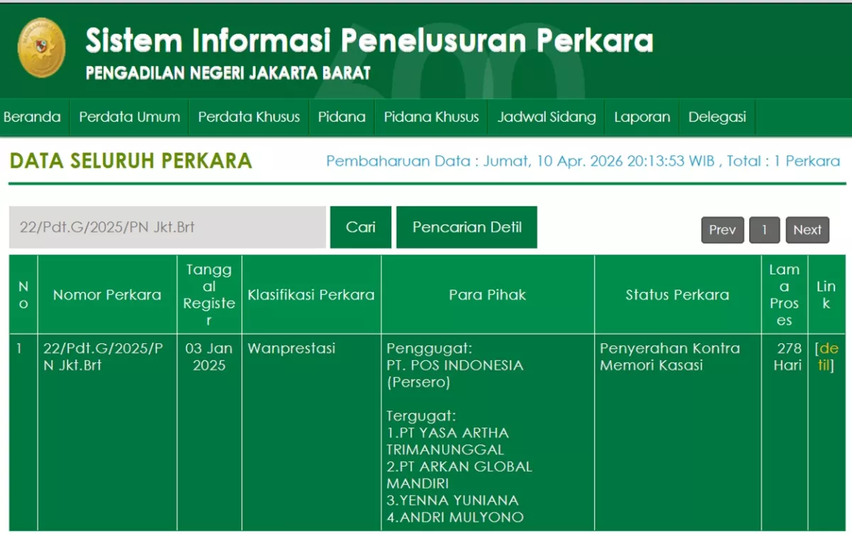 PT Yasa Artha Trimanunggal Terlilit UTANG Rp65 M ke PT Pos Indonesia